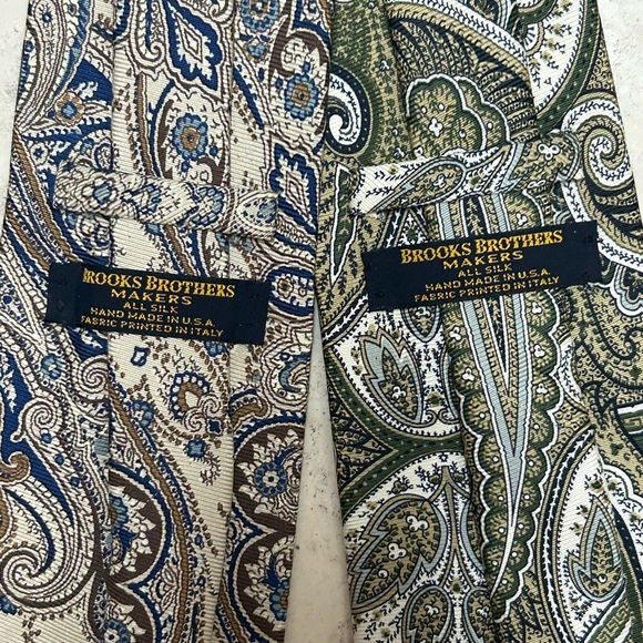 2 Brooks Brothers Makers Paisley Italian print silk handmade mens necktie bundle - Picture 5 of 8